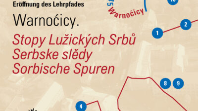 Banner za wotewrjenje wučbneje šćežki "Na serbskich slědach po Warnoćicach" - kwadratiski format