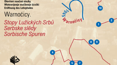 Banner za wotewrjenje wučbneje šćežki "Na serbskich slědach po Warnoćicach" - prěčny format