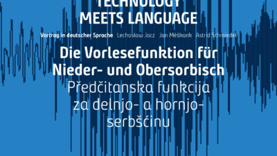 Banner zum Vortrag des Sorbischen Instituts "Technology meets language" am 28. November 2024 in Bautzen